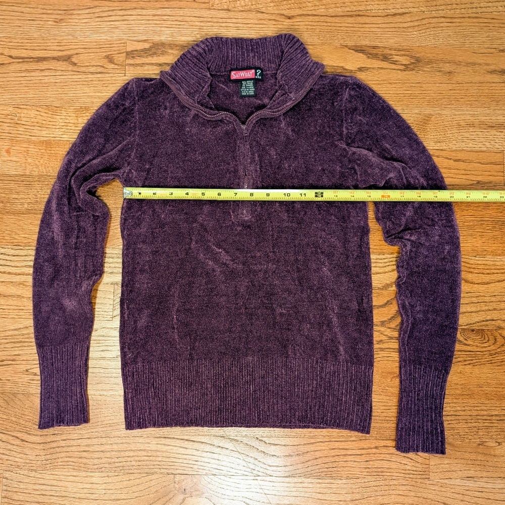 Say What Junior's Sweater Purple Quarter Zip Chenille Cozy Pullover Size XL - Picture 4 of 5